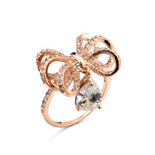 Luxuoso Arábia Saudita ouro diamante anel de casamento preço brilhante arco pingente de diamante anel de casamento